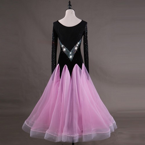 Women's children ballroom dancing dresses for girls violet with black and white competition stage performance waltz tango school dancing dresses